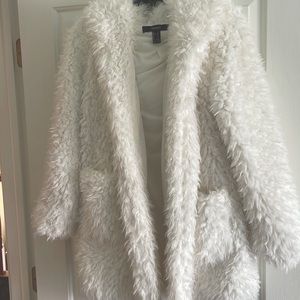 Forever 21 White Shaggy Faux Coat